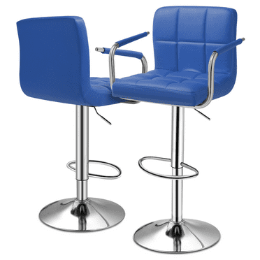 MoNiBloom Counter Height Bar Stools Set of 2, Adjustable Swivel Barstools Faux Leather with Armrest and Footrest, Blue