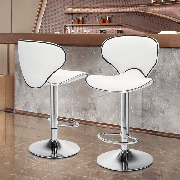 MoNiBloom Faux Leather Bar Stools Set of 2 Adjustable Swivel Barstools, Modern Dining Counter Height Bar Chairs with Chrome Base, White