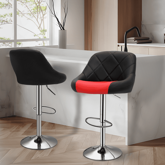 MoNiBloom Faux Leather Counter Height Bar Stools Set of 2, Swivel Barstools Height Adjustable Pub Chairs with Footrest, Black/Red