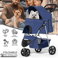 thumbnail image 1 of MoNiBloom 3 Wheel Folding Pet Dog Stroller, Foldable Lightweight Trolley with Storage Basket, Cup Holder and 360° Rotating Front Wheel for Small Medium Dogs, Navy Blue, 1 of 16