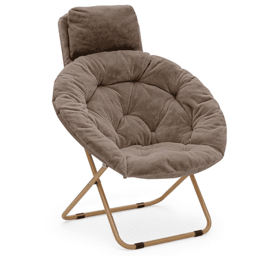 MoNiBloom Foldable Saucer Chair with Pillow, Moon Chair Seating with Metal Frame for Home Living Room Bedroom, Light Brown