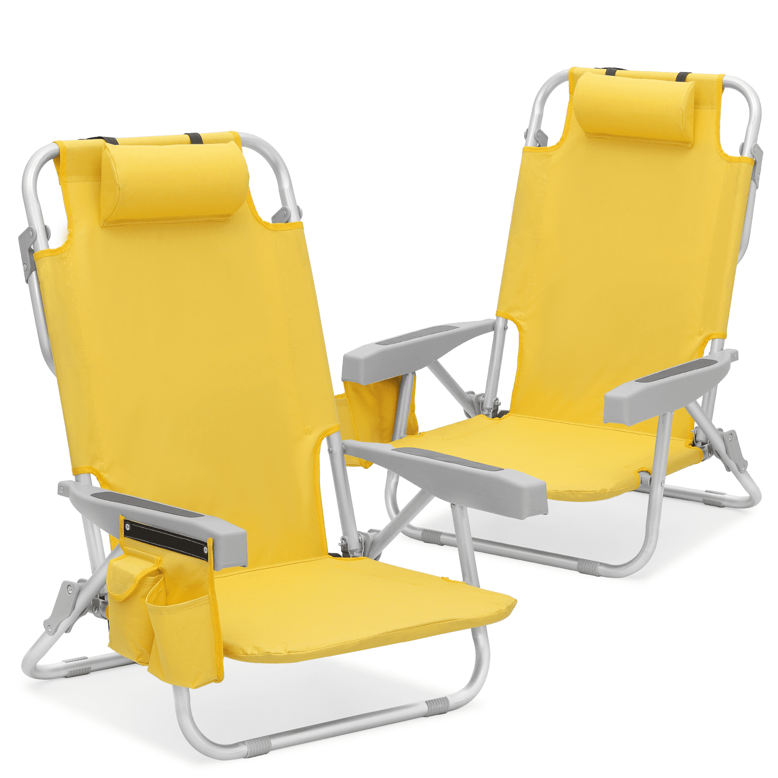 MoNiBloom Folding Beach Chairs Set of 2 with Headrest, Portable Camping