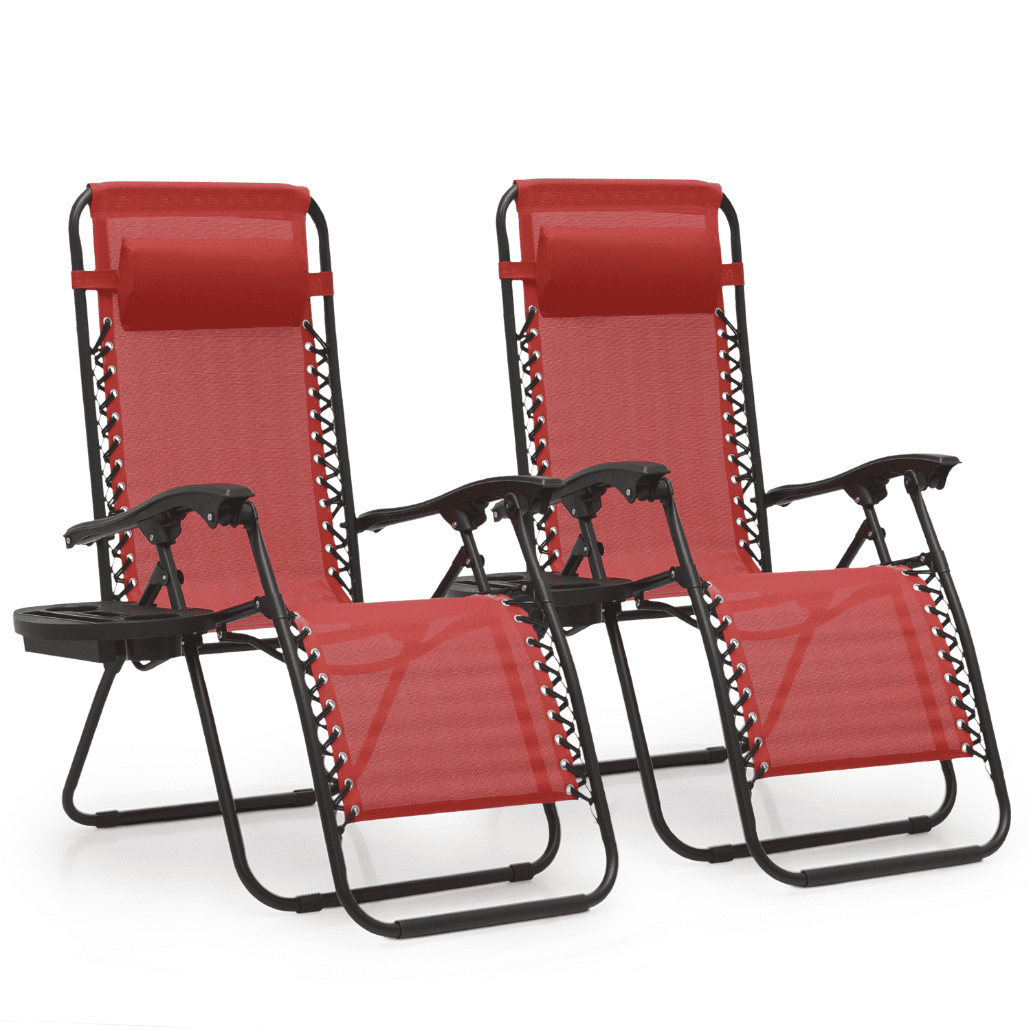 Maroon Iron Mesh Zero Gravity Outdoor Reclining Lounger Set