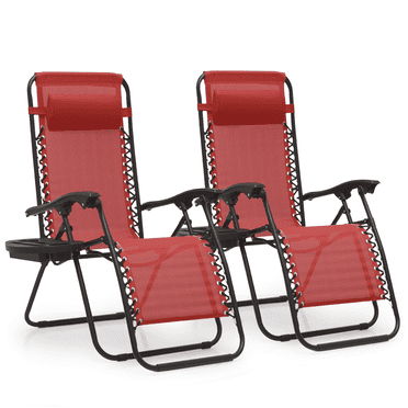 MoNiBloom Folding Beach Lounge Chair Set of 2, with Pillow & Cup Holder, Outside Recliner for Poolside Beach Vacation, Maroon