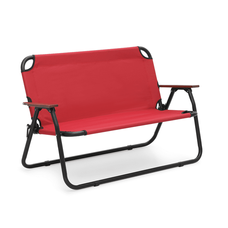 MoNiBloom Folding Double Camping Chair with Armrests & Non-slip Foot Pads,  2-Person Beach Chairs for Outdoor Camping Lawn Travel Patio Picnic, Red 