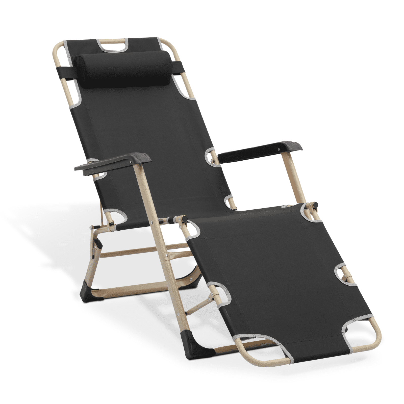 Black Folding Outdoor Chaise Lounge Chair with Adjustable Headrest