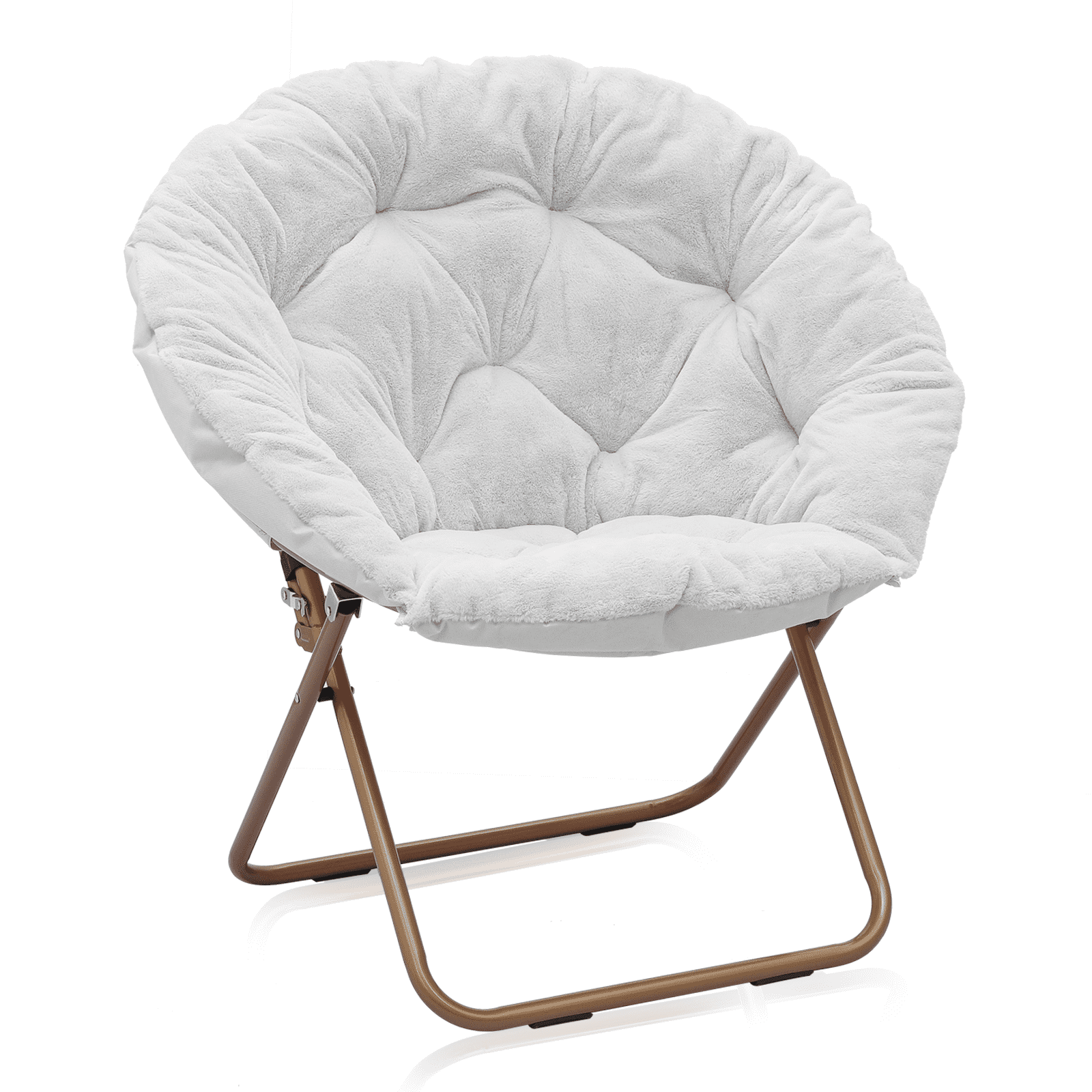MoNiBloom Folding Saucer Chair for Adult, Oversized Round Cozy Moon Chair for Kids Boys Girls, Metal Frame Lounge Chair for Bedroom, White