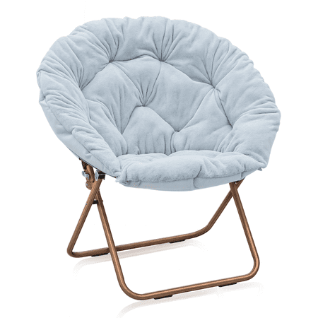 MoNiBloom Faux Fur Saucer Chair for Adults, Comfy Fluffy for Living Room Bedroom Dorm Apartment, with Thick Padded & Folding Metal Frame (Blue)