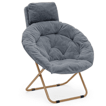 MoNiBloom Folding Saucer Chairs with Pillow, Portable Accent Chairs with Metal Frame, Moon Chair for Bedroom Living Room, Gray