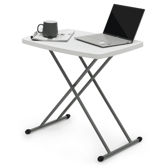 MoNiBloom Folding Table, 26" Height Adjustable TV Tray, Portable Plastic Top Metal Frame Laptop Desk, White