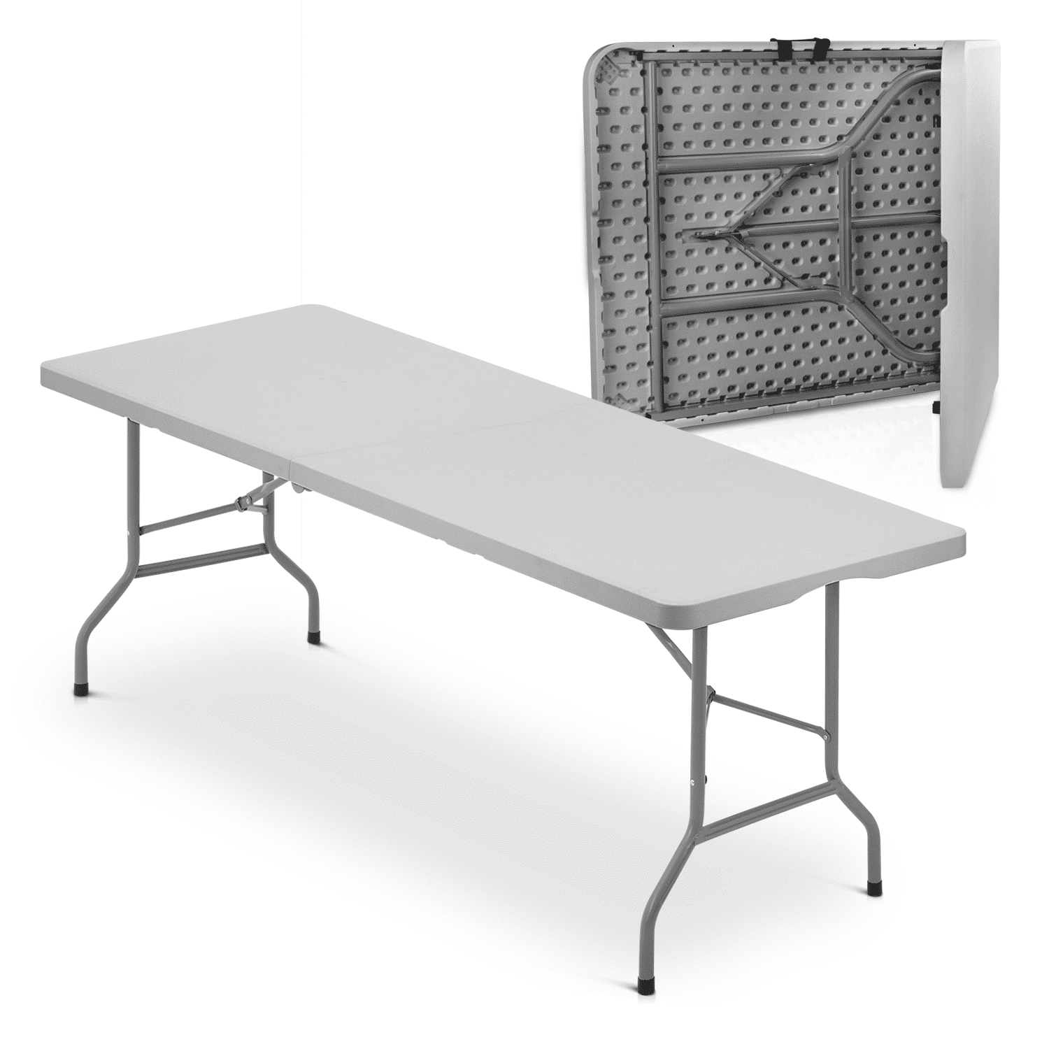 Gray 8ft Folding Heavy Duty Plastic Table with Steel Legs