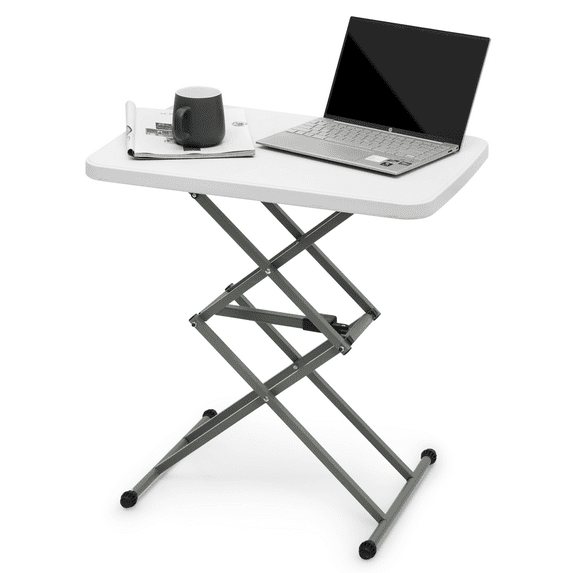MoNiBloom Folding Table Adjustable TV Tray, Easy to Fold and Storage, Portable Sturdy Laptop Desk for Home Office, White, (L)26.0" (W)17.5" (H)26.5"