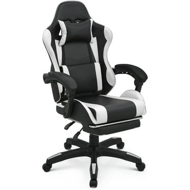 MoNiBloom Gaming Chair with Headrest & Lumbar Support Ergonomic Computer Racing Chair with Footrest, Adjustable Hight Leather Swivel Computer Chair for Adult Teen Office or Gaming, White