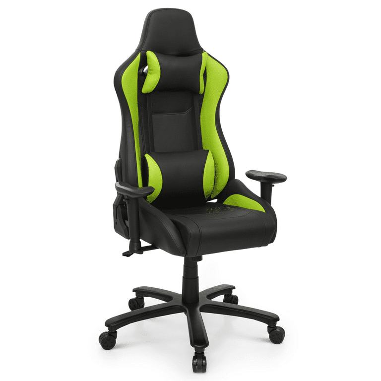 MoNiBloom Gaming Chair PU Leather with Lumbar Support and Armrests, Adult  Gamer Ergonomic Reclining Chair for Home Office, Green 