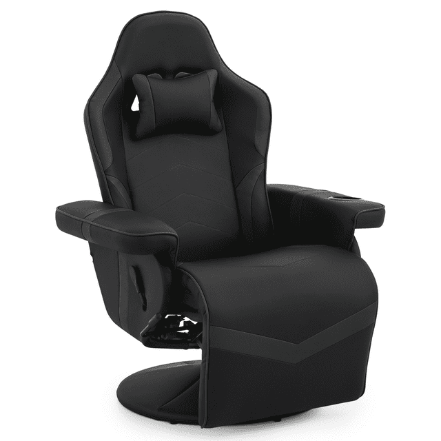 MoNiBloom Reclining Gaming Chair, Leather Big and Tall Adults Video PC Game Recliner with Cup