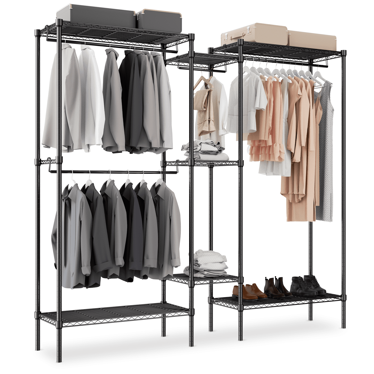 MoNiBloom Heavy Duty Clothes Rack with Adjustable Rod & Side