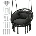 thumbnail image 1 of MoNiBloom Hammock Chair, Macrame Hanging Swing Chair with Padded Cushion, Max 350lbs, Hanging Cotton Rope Chair for Indoor, Outdoor, Bedroom, Patio, Porch, Garden, Black, 1 of 9