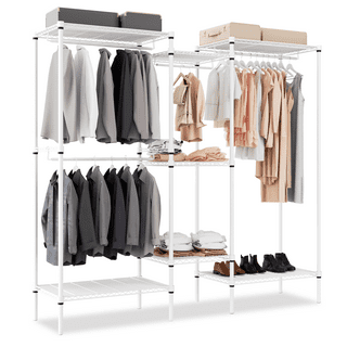 Zimtown Heavy Duty 3-Tier Garment Rack with Hanger Clothes Rod Adjustable Shelves Portable Freestanding Closet Storage with Wheels 35.4in W x 17.7in D