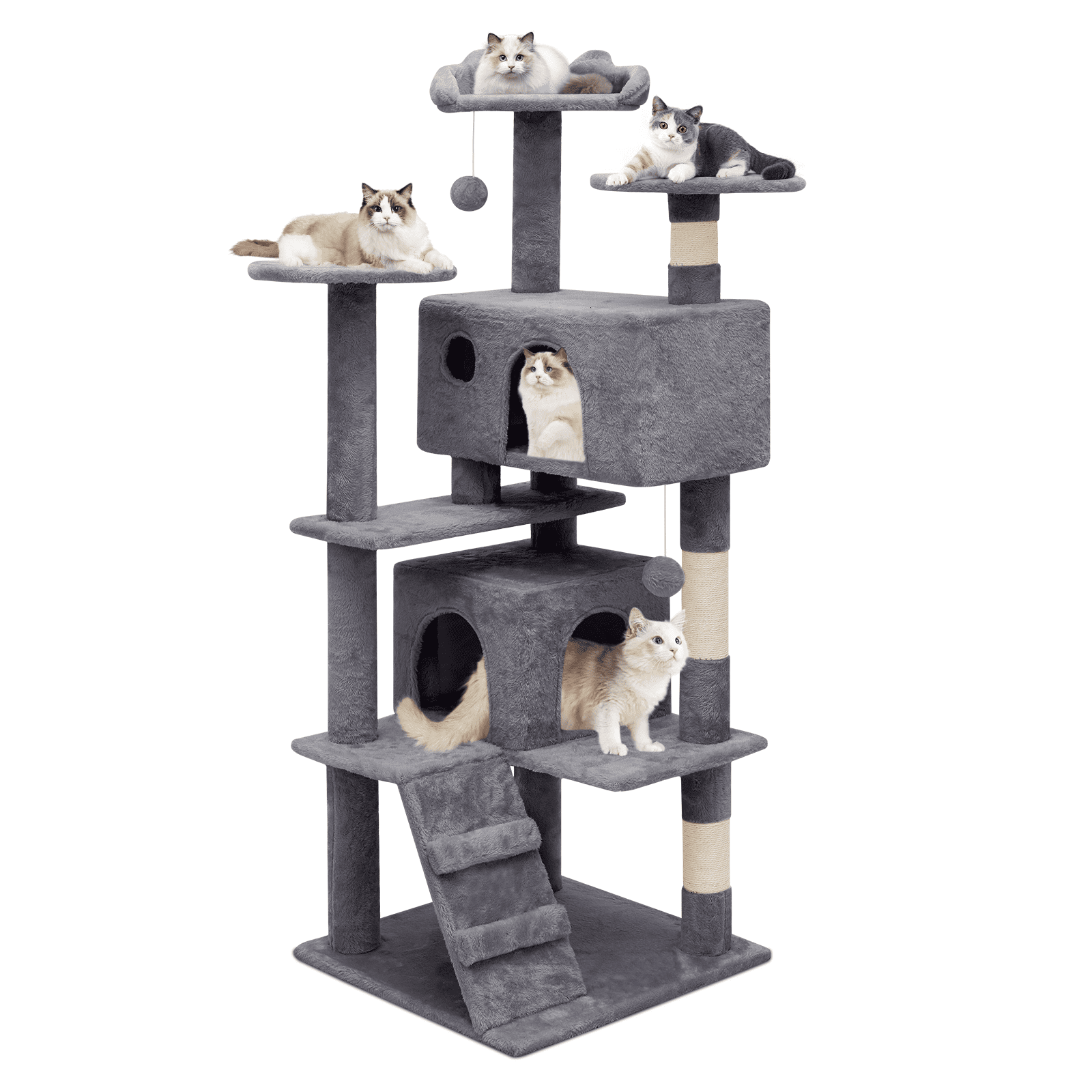 Smoky Gray Multi-Level Sisal Cat Tree Tower with Condos