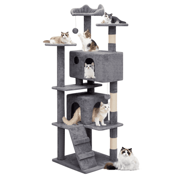 MoNiBloom Cat Tree House for Large Cats, Multi-Level Cat Tree Tower with Condos Padded (Smoky Gray)