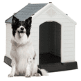 thumbnail image 1 of MoNiBloom Large Plastic Dog House Indoor Outdoor Doghouse Dog Kennel Easy to Assemble Puppy Shelter w/Air Vents Elevated Floor Waterproof (Dark Gray, L36.5" W39.0" H39.0" ), 1 of 9