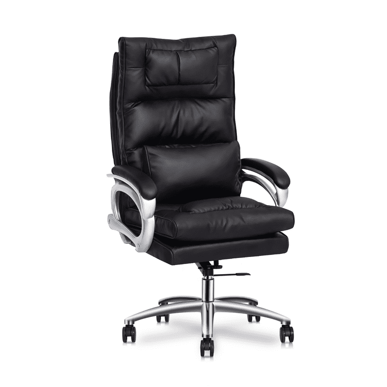 MoNiBloom Leather Rolling PC Computer Executive Chair with Detachable Lumbar Support Office Seat Black