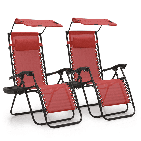 MoNiBloom Lounge Beach Chair Chair Set of 2, Adjustable Lounger with Sun Shade and Pillow for Beach Pool Sports Yard, Maroon
