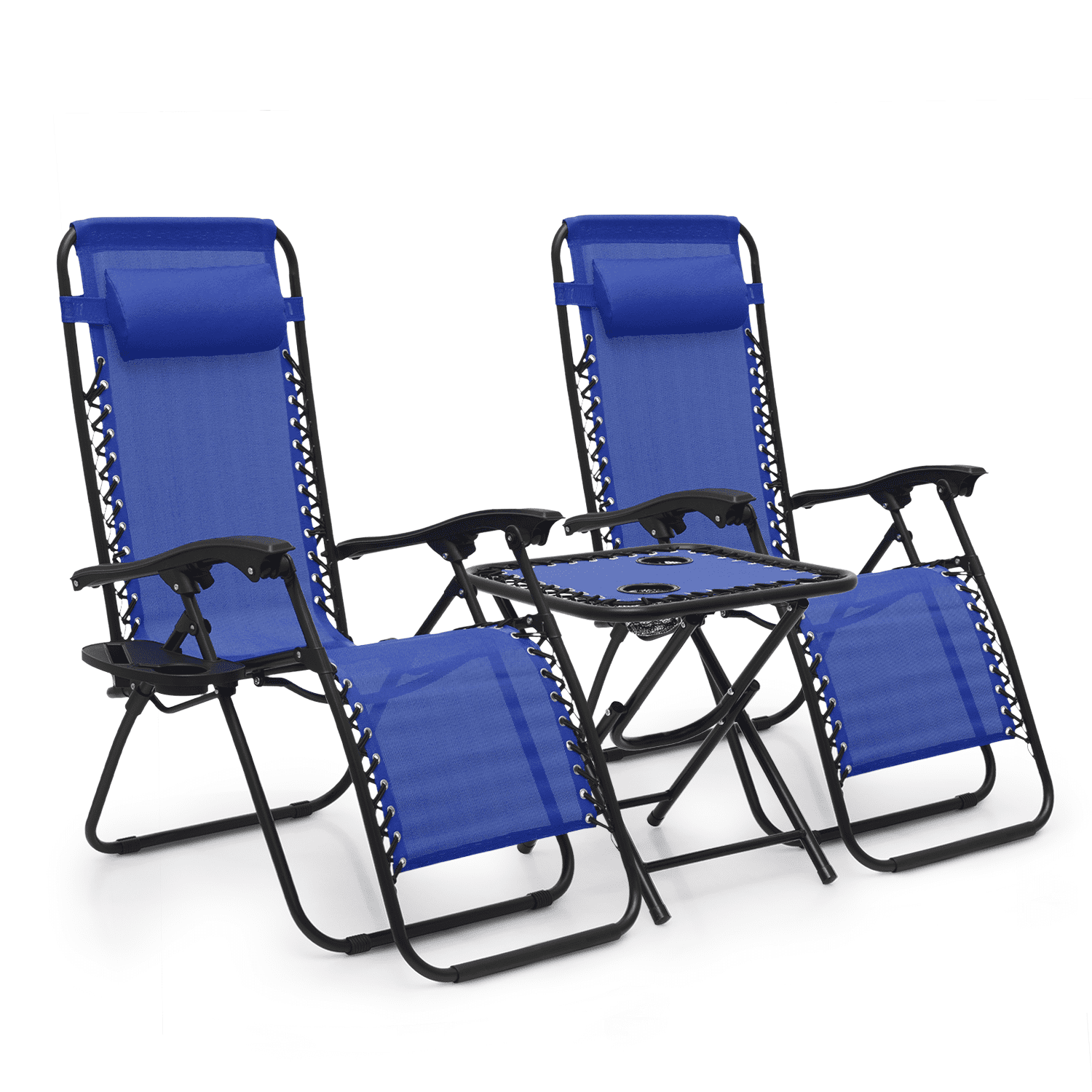 Blue Adjustable Outdoor Zero Gravity Recliner Set with Side Table