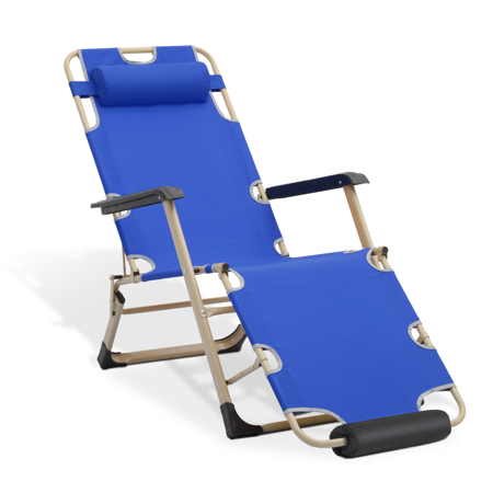 MoNiBloom Lounge Chair with Adjustable Headrest and Foot Pads, Outdoor Foldable Recliner, Folding Reclining Lounger for Adults, Support 330lbs, Blue