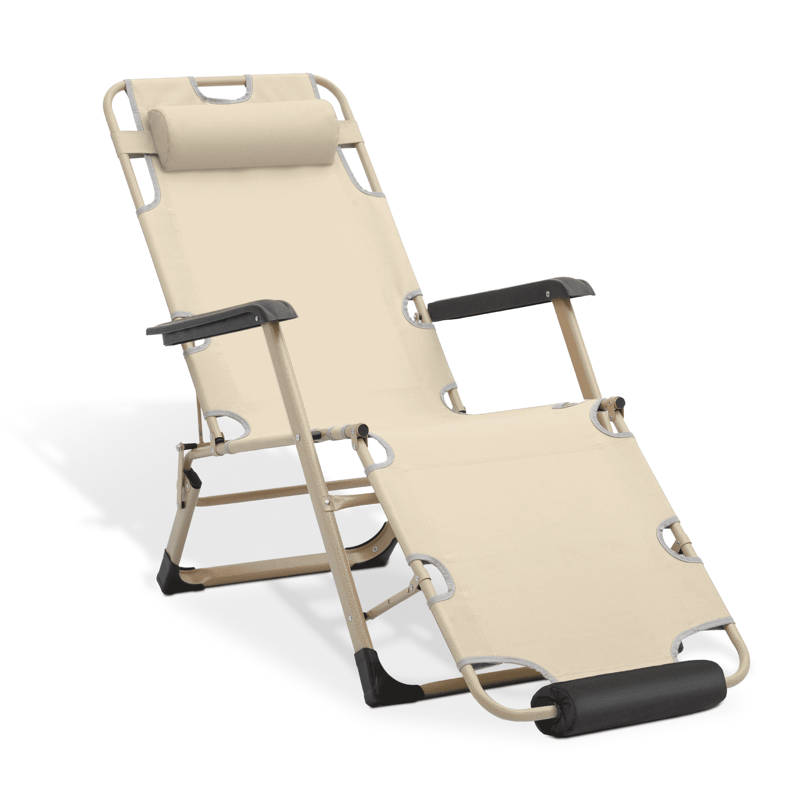 Cream Alloy Steel Adjustable Zero Gravity Lounger with Arms