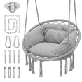 thumbnail image 1 of MoNiBloom Hammock Chair, Macrame Hanging Swing Chair with Padded Cushion, Max 350lbs, Hanging Cotton Rope Chair for Indoor, Outdoor, Bedroom, Patio, Porch, Garden, Gray, 1 of 9