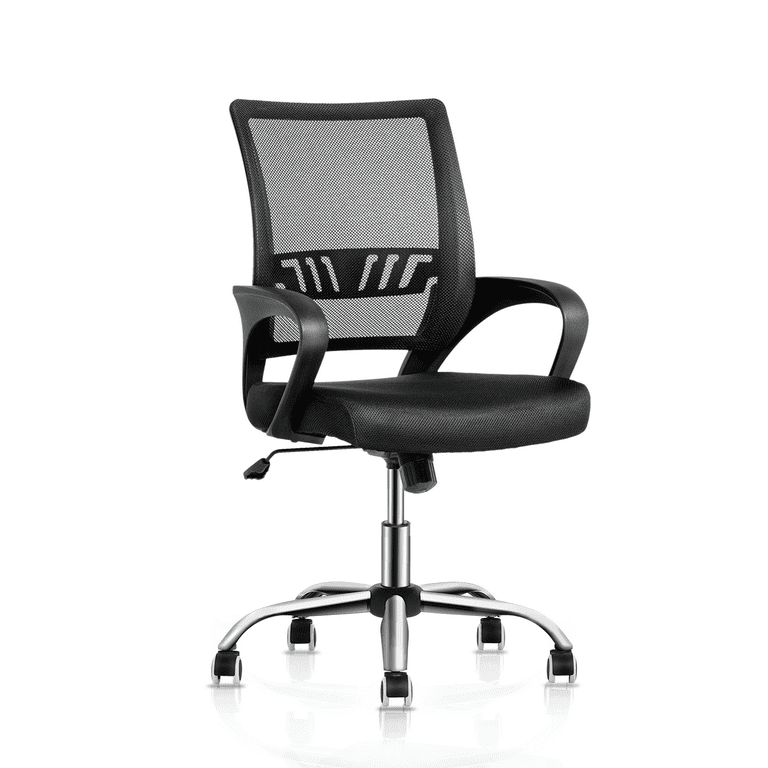 VECELO Fabric Swivel Ergonomic Office Task Chair with Adjustable Arms Mesh Lumbar Support for Computer Task Work, Black