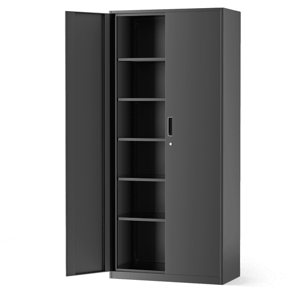 MoNiBloom Metal Storage Cabinet with Locking Door, 71" Garage Storage Cabinet with 6 Adjustable Shelves, Steel Lockable File Cabinet for Office Home, Black