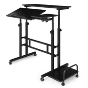 MoNiBloom Mobile Complete Computer Workstation Desk, Rolling Laptop Table with Monitor Shelf & Host Rack for Home Office, Black