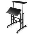 thumbnail image 1 of MoNiBloom Mobile Computer Desk with Tilting Table, Adjustable Small Standing Desk with Monitor Shelf for Standing or Sitting, Black, 1 of 10