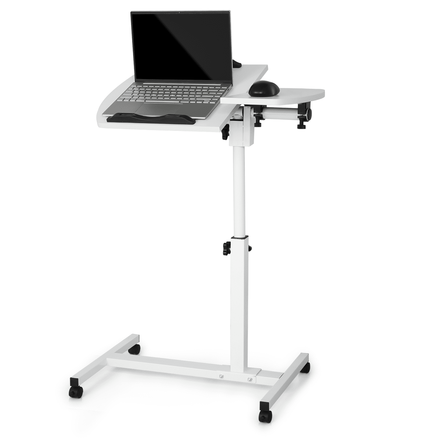 White Adjustable Height Mobile Laptop Desk Cart with Wheels