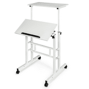 MoNiBloom Mobile Standing Desk, Adjustable Rolling Computer Desk, Portable Laptop Table Home Office Laptop Workstation with Wheels, White