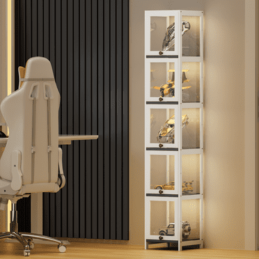 MoNiBloom Modern 68" 5-Tier Transparent Display Cabinet with Acrylic Flip Door, Curio Cabinet Collection Display Case, Floor Standing Showcase Bookshelf for Living Room Bedroom Home Office, White