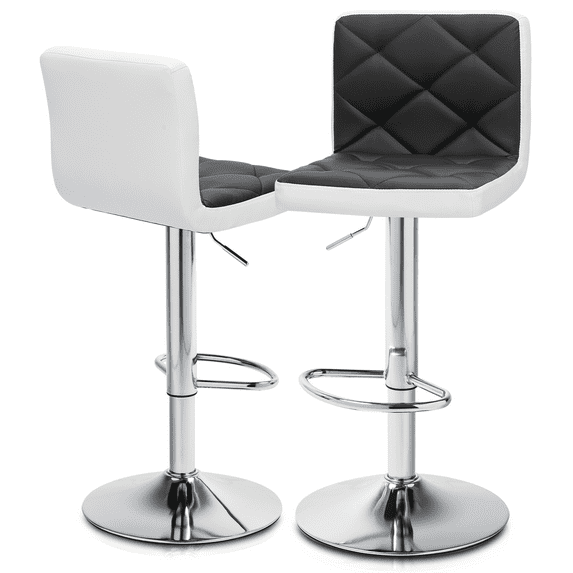 MoNiBloom Modern Bar Stools, Faux Leather Swivel Adjustable Barstools with Square Back, Counter Height Chairs Set of 2, Black/White
