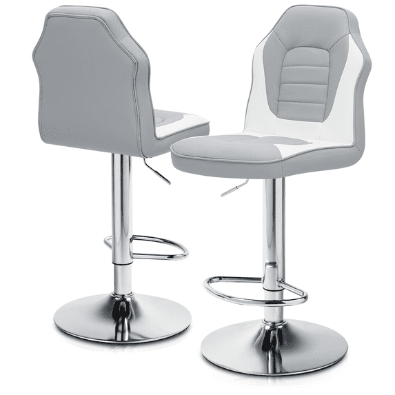 MoNiBloom Modern Racing Style Bar Stools Adjustable Swivel Barstools, Extra Comfort Counter Height Chairs with Footrest, Set of 2, Gray/White