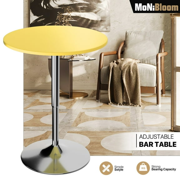 MoNiBloom Modern Round Bar Table, Height Adjustable Bar Table 27.5"-35.7", Pub Table with Top and Base for Living Room, Dining Room, Bistro, Yellow