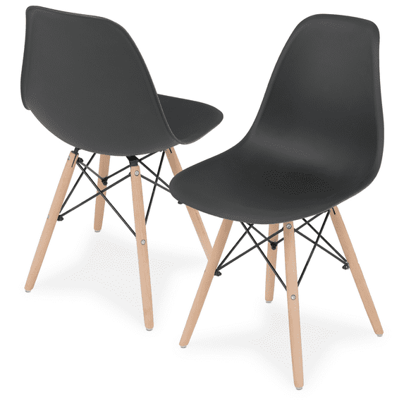 MoNiBloom Modern Shell Dining Room Chairs Set of 2, Lounge Chairs with Wood Legs, for Kitchen Dining Bedroom Living Room, Black