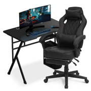 MoNiBloom Multifunctional Modern Computer Desk with Host Rack and Faux Leather High Back PC Racing Seat for Home Office