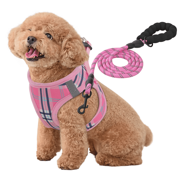 MoNiBloom No Pull Dog Harness with Leash, No Choke Reflective Pet Vest Adjustable Breathable Mesh Harnesses Dogs Walking, Pink S