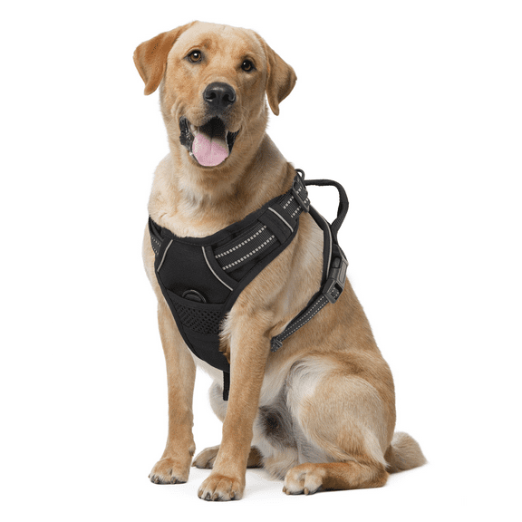 MoNiBloom No Pull Mesh Dog Harness for Large Dogs, Reflective Vest Pet Harness with Control Handle, Black L
