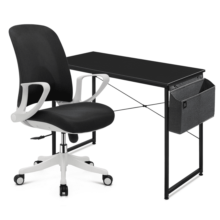 MoNiBloom Office Laptop Desk and Chair Set Mid Back Executive Chair with Arms Wheels and Writing Table Black