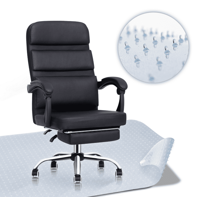 MoNiBloom Office Leather Executive Chair Protective Mat Reclining Seat with Footrest Black