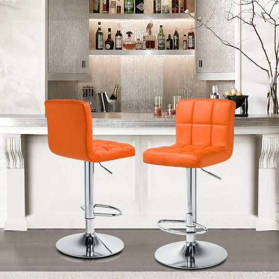 MoNiBloom Orange Square Adjustable Height Swivel Bar Stool Lift Pub Chair, Faux Leather Dinner Chair Set of 2