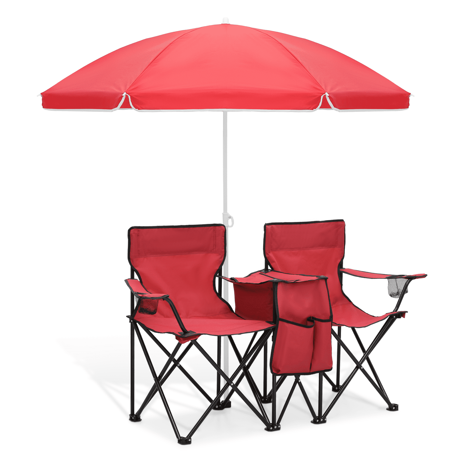MoNiBloom Outdoor Foldable Double Chair with Removable Umbrella, Cooler