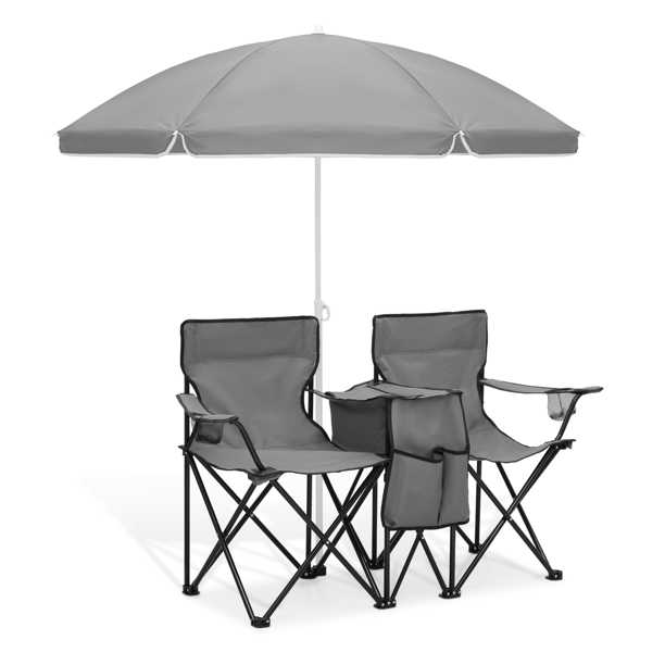 MoNiBloom Outdoor Foldable Double Chair with Removable Umbrella, Cooler